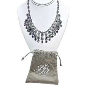 Kirks Folly Silver Tone Aurora Borealis Crystal Rhinestone Bib Necklace (5993)